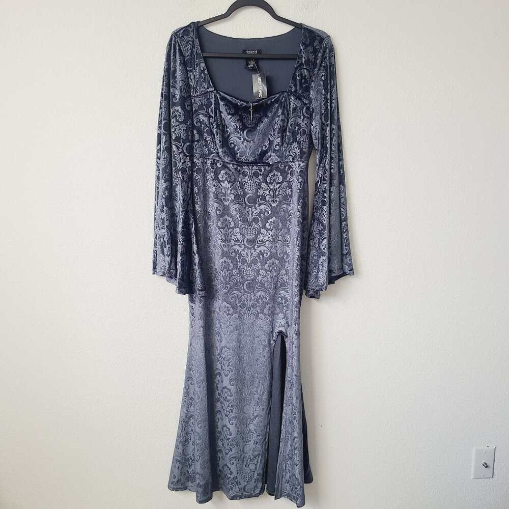 Cosmic Aura Skull Filigree Velvet Maxi Dress Size L